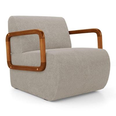 Poltrona Decorativa Kavya Bouclê Ergonômica Bege Abmaza