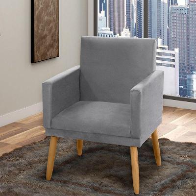 Poltrona Decorativa Lauren Pés Palito Suede Cinza Abmaza
