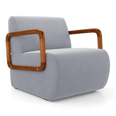 Poltrona Decorativa Kavya Veludo Cinza Claro Espuma D26 Abmaza