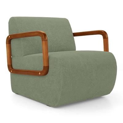 Poltrona Decorativa Living Kavya Bouclê Confortável Verde Oliva Abmaza