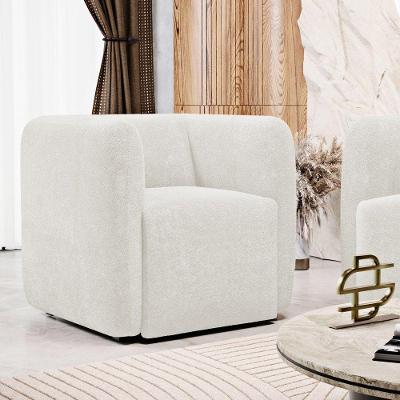 Poltrona Decorativa Maya Bouclé Suede Confortável Off White Abmaza