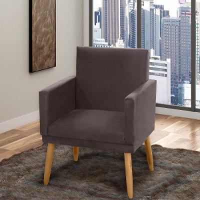 Poltrona Decorativa Lauren Pés Palito Suede Confortável Marrom Abmaza