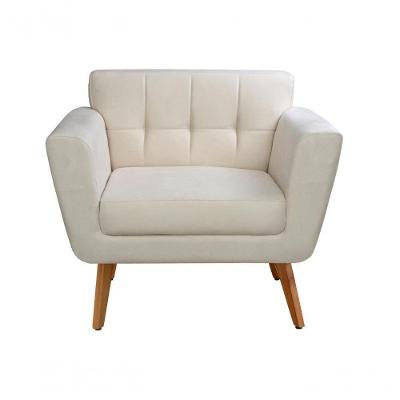Poltrona Bruna Decorativa com Pés Palito Espuma D26 Suede Bege 080 Bella Decor