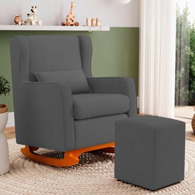 Poltrona Decorativa Zoe com Puff Base Balanço Linho Cinza Abmaza