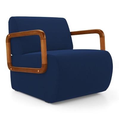 Poltrona Decorativa Kavya Veludo Espuma D26 Azul Marinho Abmaza