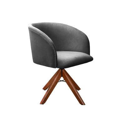 Poltrona Atenas Giratoria de Madeira Veludo Assento Macio Cinza 220V Bella Decor