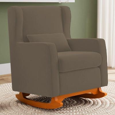 Poltrona Decorativa Zoe Base Balanço Suede Confortável Capuccino Abmaza