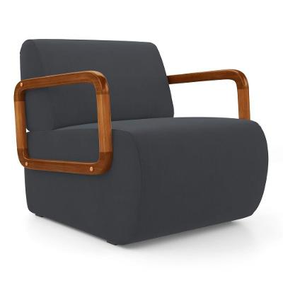 Poltrona Decorativa Kavya Veludo Espuma D26 Confortável Cinza Abmaza