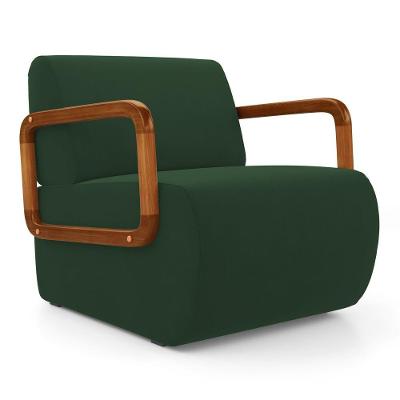 Poltrona Decorativa Kavya Veludo Espuma D26 com Braços Verde Escuro Abmaza