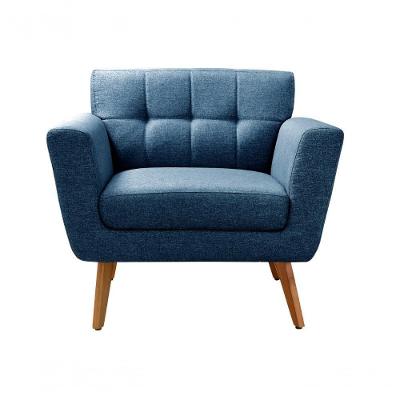 Poltrona Bruna Decorativa com Pés Palito Espuma D26 Linho Azul 330 Bella Decor