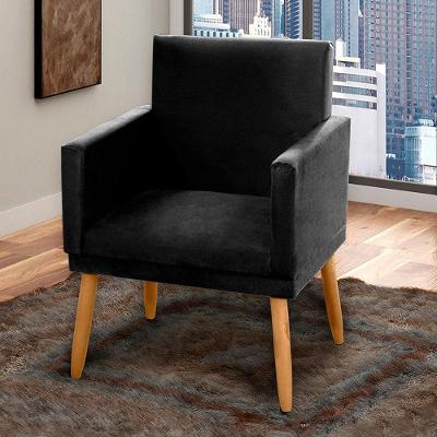 Poltrona Decorativa Lauren Pés Palito Suede Confortável Preto Abmaza