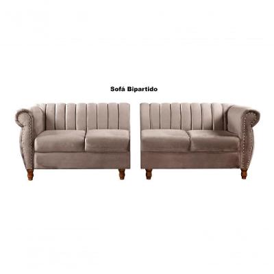 Sofá Realeza 4 Lugares 246CM Caramelo Veludo Fixo Bella Decor