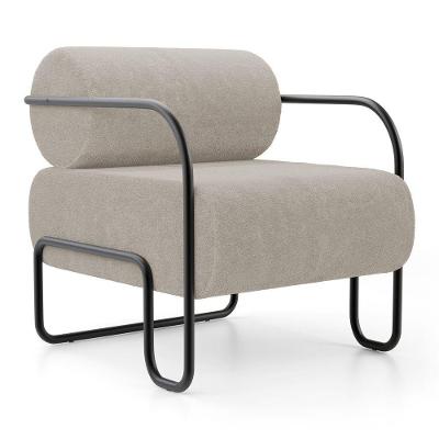 Poltrona Decorativa Living Miska para Sala Bouclê Confortável Bege Abmaza