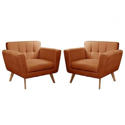 Kit 2 Poltronas Bruna Veludo Pés Palito Espuma D26 Terracota 400 Bella Decor