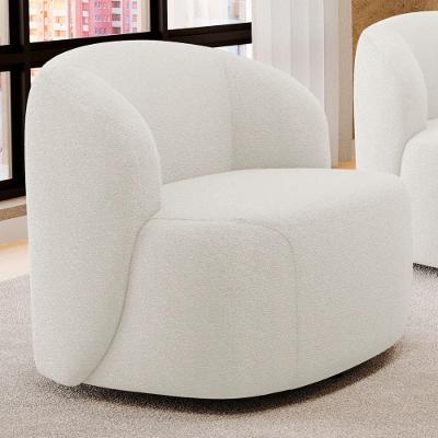 Poltrona Decorativa Leez Giratória Bouclê Off White Abmaza