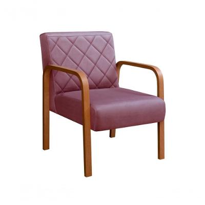 Poltrona Lara Veludo Ergonômica com Pés de Madeira Roxo Bella Decor
