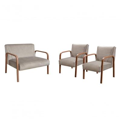 Conjunto de Sofás Anita 4 Lugares 108CM Veludo Capuccino Bella Decor