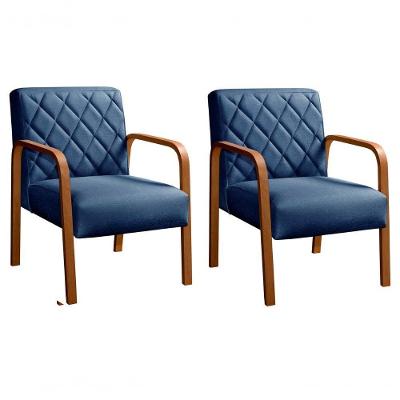 Kit 2 Poltronas Lara Linho Pés Palito Ergonômicas Azul 330 Bella Decor