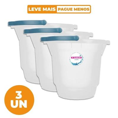Kit 3 Baldes Hydrus em Plástico com Alça Anatômica Multiuso Transparente 15L Sanremo
