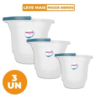 Kit 3 Baldes Hydrus com Alça Anatômica e Escala Medidora Transparente Sanremo