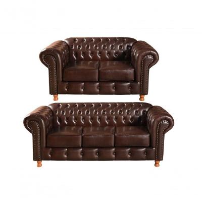 Sofá Luis XV Conjunto 5 Lugares 220CM Café Couro Sintético Bella Decor