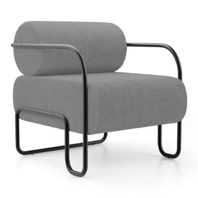 Poltrona Decorativa Miska Bouclê com Braços em Metal Confortável Cinza Abmaza