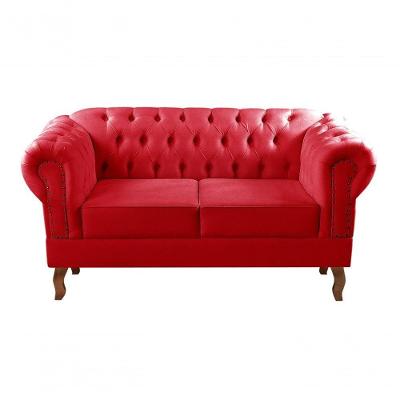 Sofá Dom Pedro 2 Lugares 155CM Vermelho Suede Design Retrô Estrutura Madeira Bella Decor