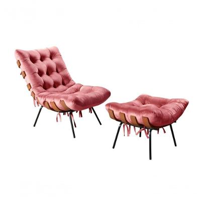 Poltrona com Puff Costela Decorativa Suede Fibra Siliconada Rosa 280 Bella Decor