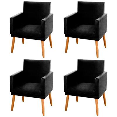 Kit 04 Poltronas Decorativas Lauren Pés Palito Suede Preto Abmaza