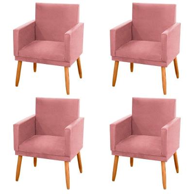 Kit 04 Poltronas Decorativas Lauren Pés Palito Suede Rosê Abmaza