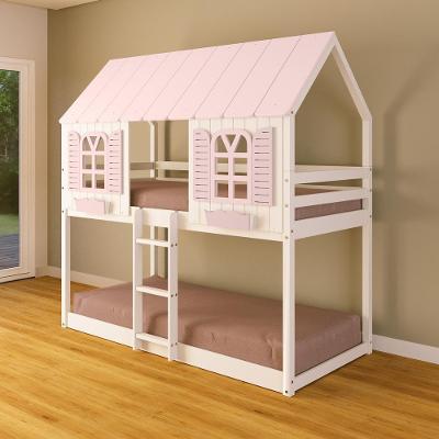 Beliche Montessoriano Solteiro Casinha Bela Madeira Maciça Branco e Rosa Housin