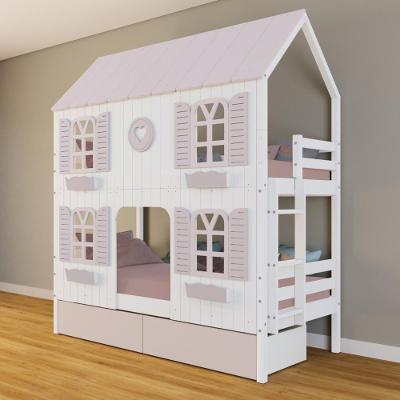 Beliche Casinha Bela com Coração 2 Gavetas Madeira Maciça Branco e Rosa Housin