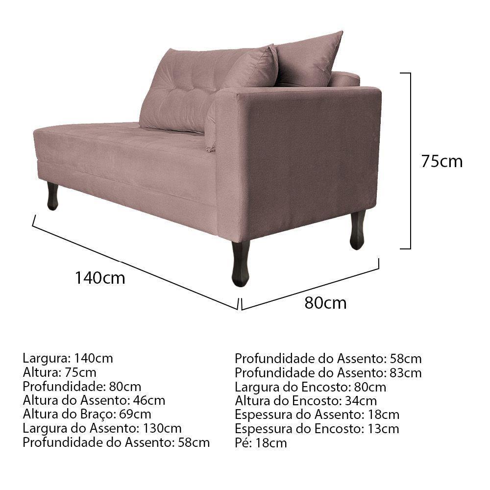 Kit Diva Recamier Azura 140Cm Lado Esquerdo E 02 Poltronas Classic Linho - Amarena Móveis Rosê - 10