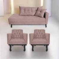 Kit Diva Recamier Azura 140Cm Lado Esquerdo E 02 Poltronas Classic Linho - Amarena Móveis Rosê - 1