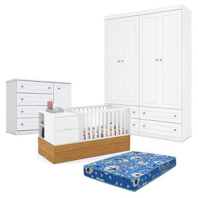 Quarto de Bebê Formare 4 Portas 4 Gavetas MDF-MDP Branco Freijó Matic Móveis