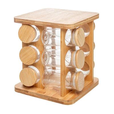 Porta Temperos 13 Peças em Vidro com Suporte Giratório de Bambu Wolff