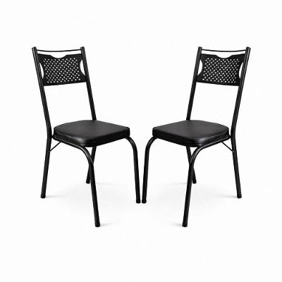 Kit 2 Cadeiras de Jantar C001 SF Aço Tubular Couro Sintético Preto Combo Stock