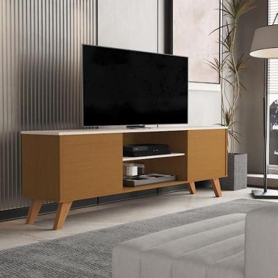 Rack Helena Retrô 136CM MDP 2 Portas Pés Madeira Off White