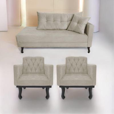 Kit Diva Recamier Azura 140Cm Lado Esquerdo E 02 Poltronas Classic Linho - Doce Sonho Móveis Bege