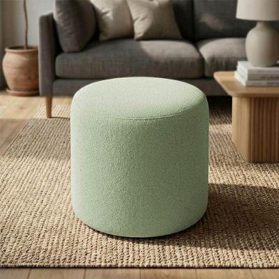 Puff Redondo Lucas Bouclê Espuma Poliéster Verde Oliva Pallazio