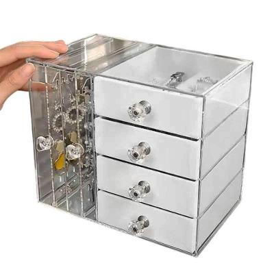 Porta Joias BSL3923 Acrílico 4 Gavetas Compartimentos Aveludados Transparente AB Mídia