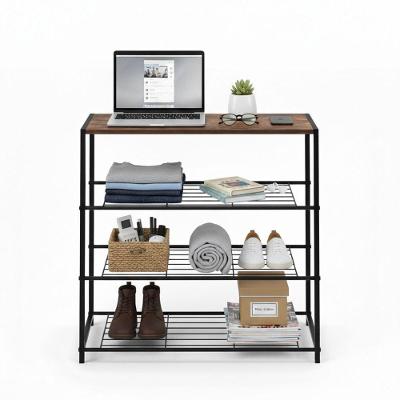 Sapateira BSL3899 4 Andares Ferro e MDF Multiuso para Quarto Marrom AB Mídia