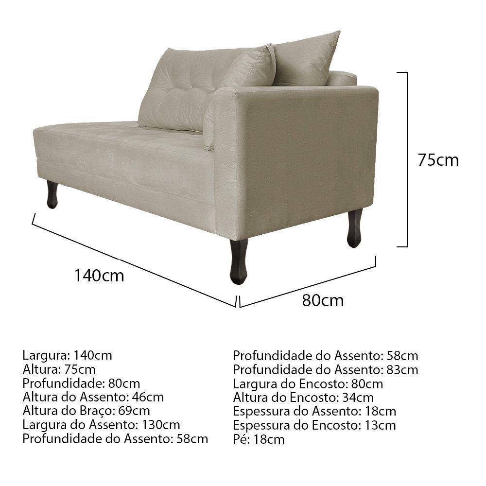 Kit Diva Recamier Azura 140Cm Lado Esquerdo E 02 Poltronas Classic Linho - Amarena Móveis Bege - 4