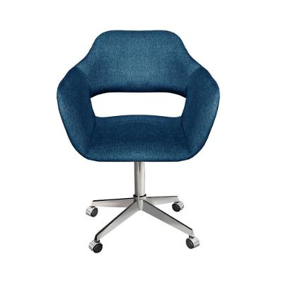 Poltrona Zara Giratória com Rodinhas Linho Azul 330 Bella Decor