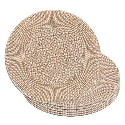 Jogo 6 Sousplat Redondo De Plástico Wolff Com Textura De Rattan Bronze 33cm