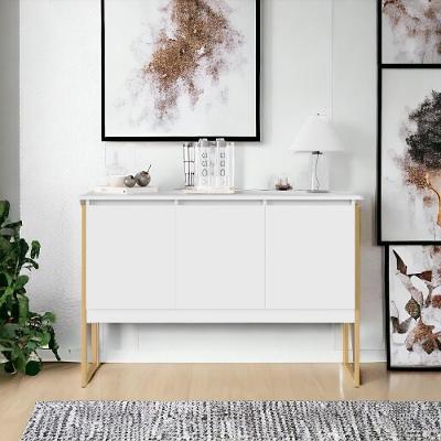 Aparador Buffet Oslo Industrial 3 Portas 120cm Branco Dourado Casah