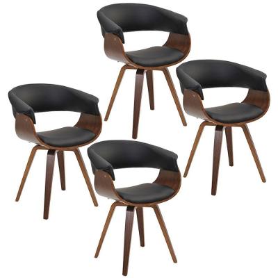 Kit 4 Cadeiras Decorativas Ohana Estrutura em Madeira Assento Pu Preto Gran Belo