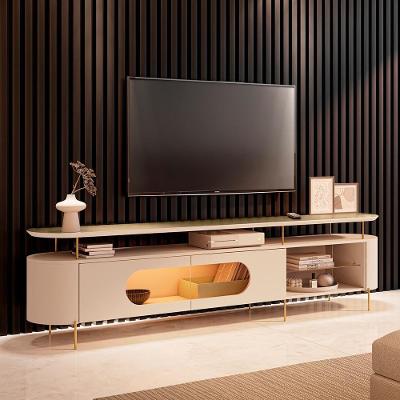 Rack Bancada Ária para Tv 85 Polegadas 219cm MDF com Led Off White Champanhe Gran Belo