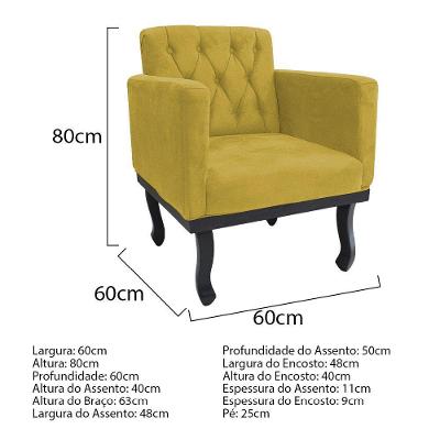 Kit Diva Recamier Azura 140Cm Lado Direito E 02 Poltronas Classic Suede - Amarena Móveis Amarelo
