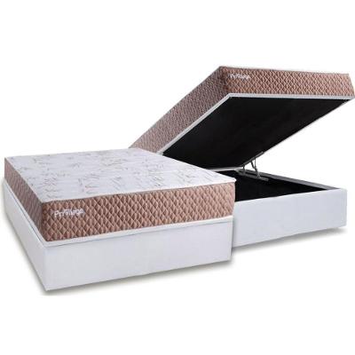 Kit Cama Box Baú Casal Privilege Cerejeira Molas Ensacadas Branco Paropas